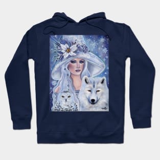 White witch with wolf and owl art by Renee Lavoie Hoodie